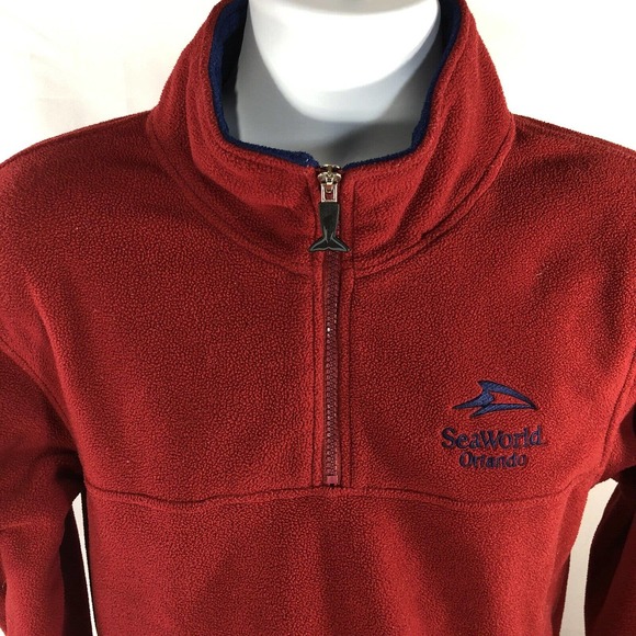 Vintage Shamu SEAWORLD 1/4 Zip Pullover Red Size 14/16 S/M Long Sleeve High Neck - Picture 4 of 11